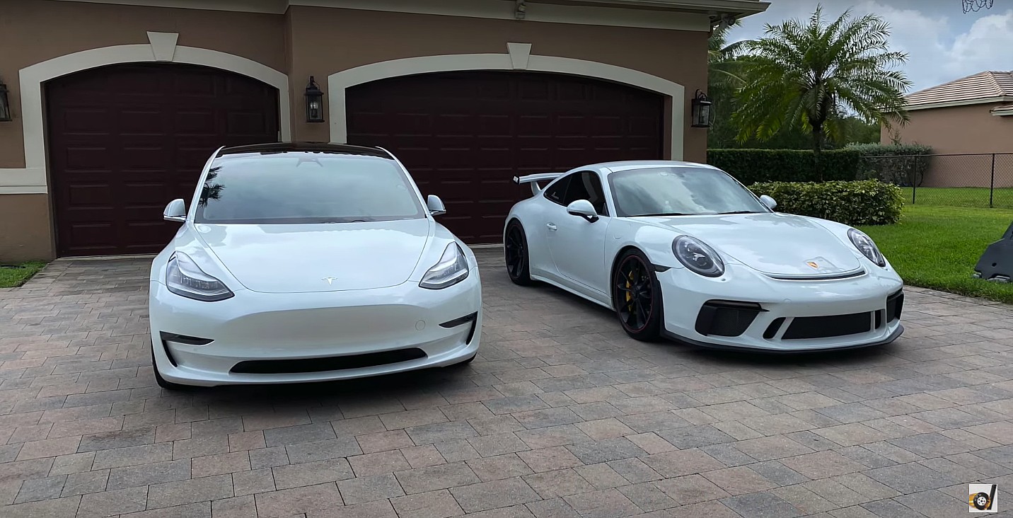 weduwe zelf eerste Tesla Model 3 Performance destroys Porsche 911 GT3 in Autocross gauntlet