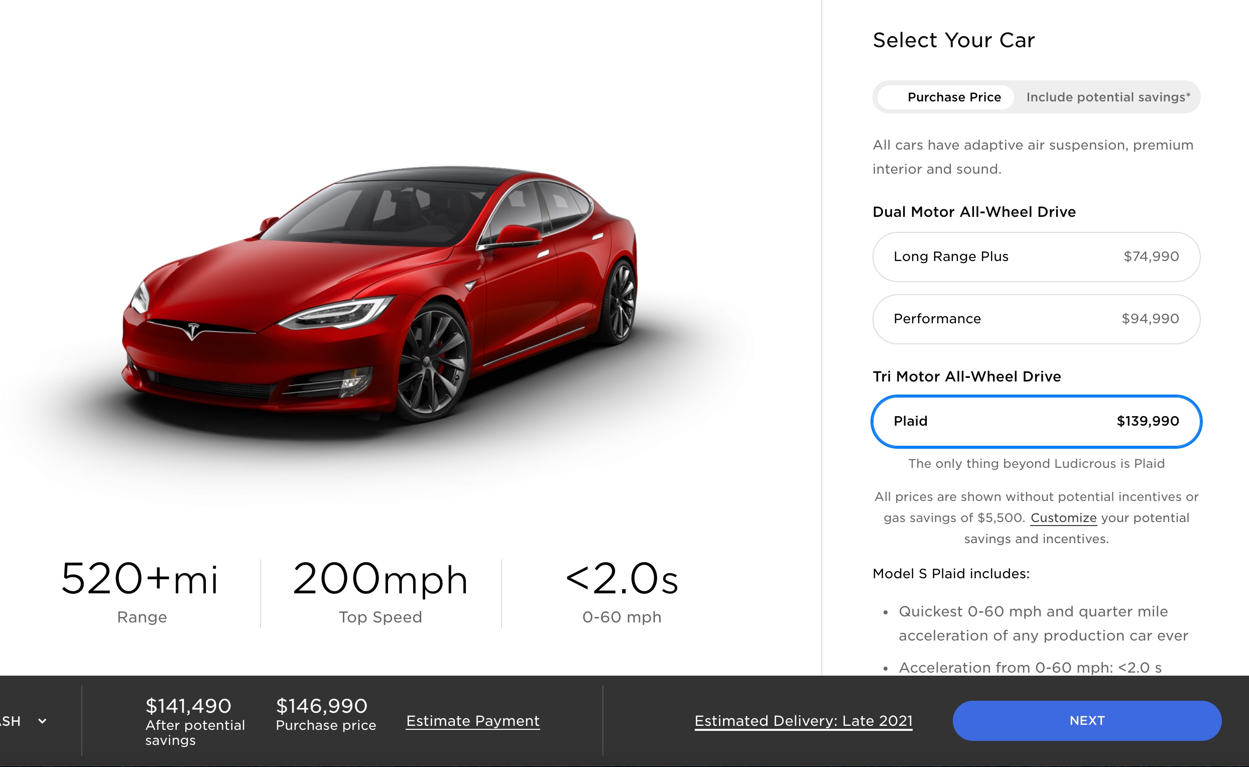 Tesla launches Model S Plaid at $139k: 520+ mi, 1100HP, speed