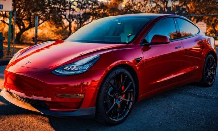 red tesla model 3