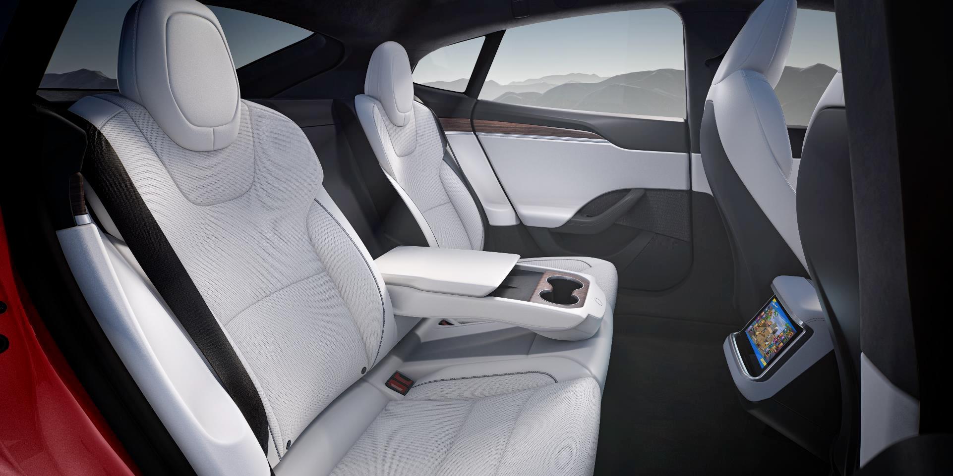 Tesla Model S interior rear seat touchscreen armrest