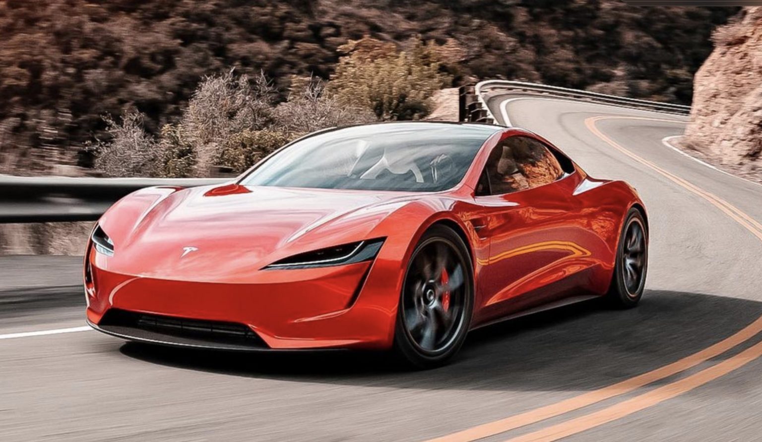 Tesla Roadster на черном фоне