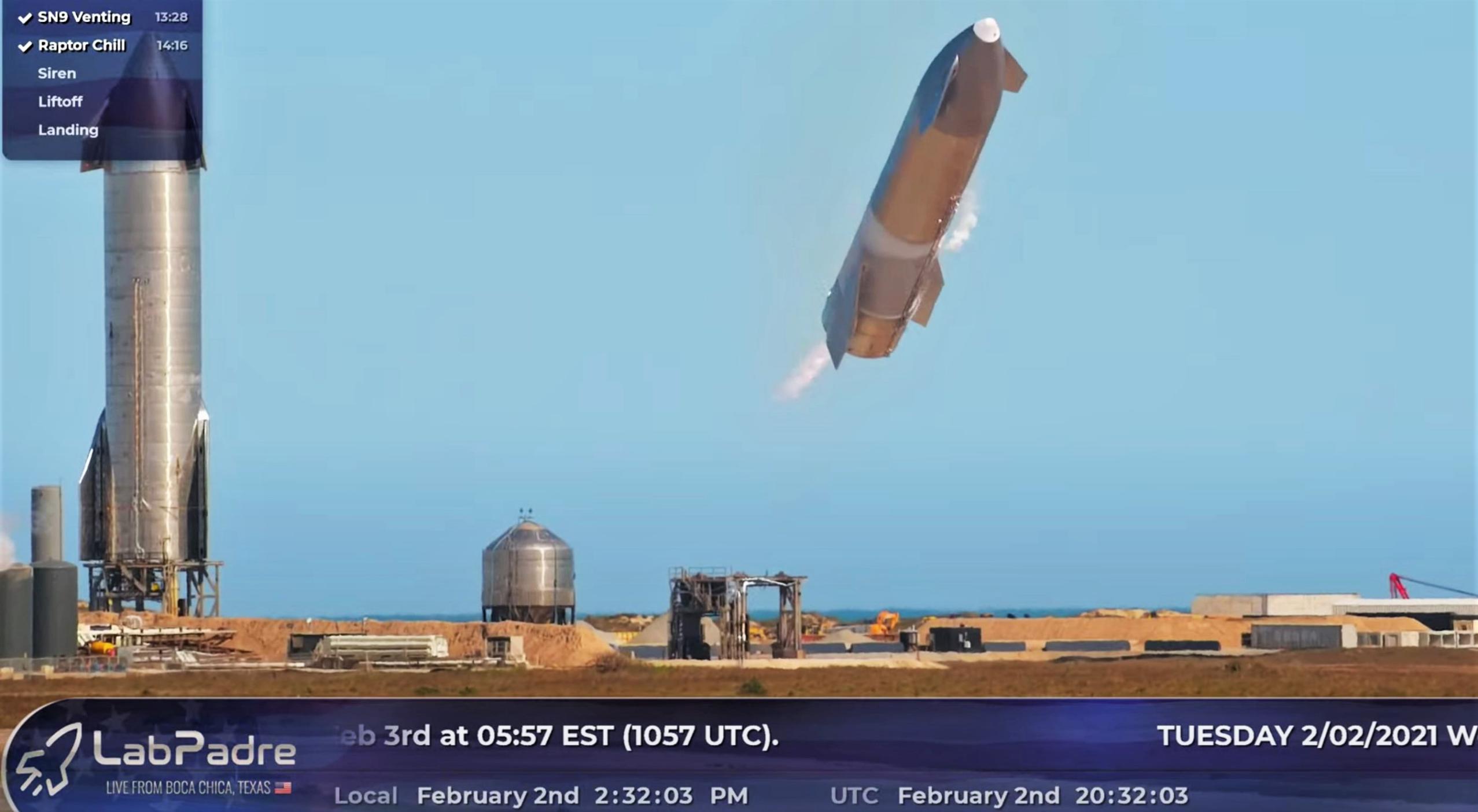 Starship SN9 launch (LabPadre) landing 1