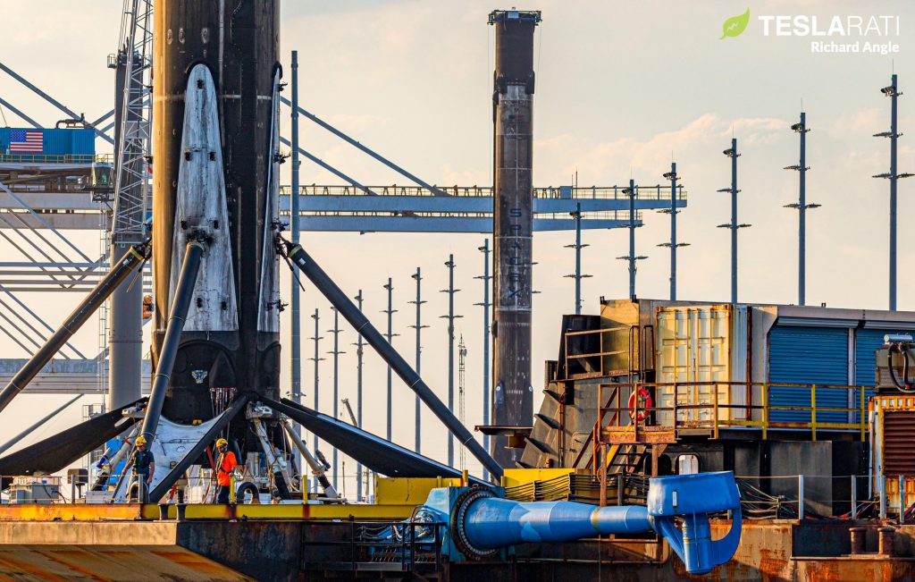 SpaceX rocket launchers stand in port for first time after rugby launches