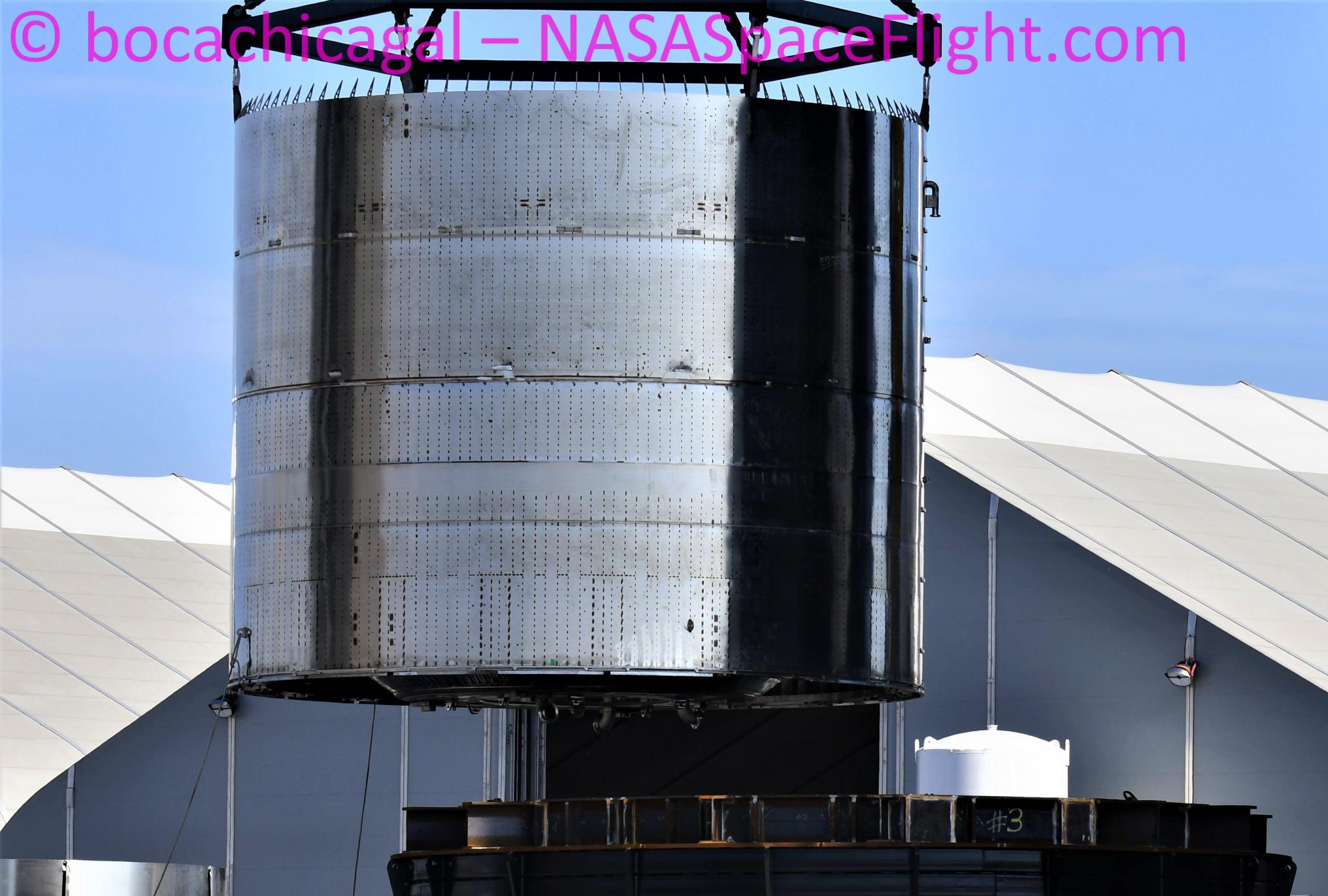 Starship Boca Chica 030721 (NASASpaceflight – bocachicagal) BN1 engine section stack prep 2 crop 2 (c)
