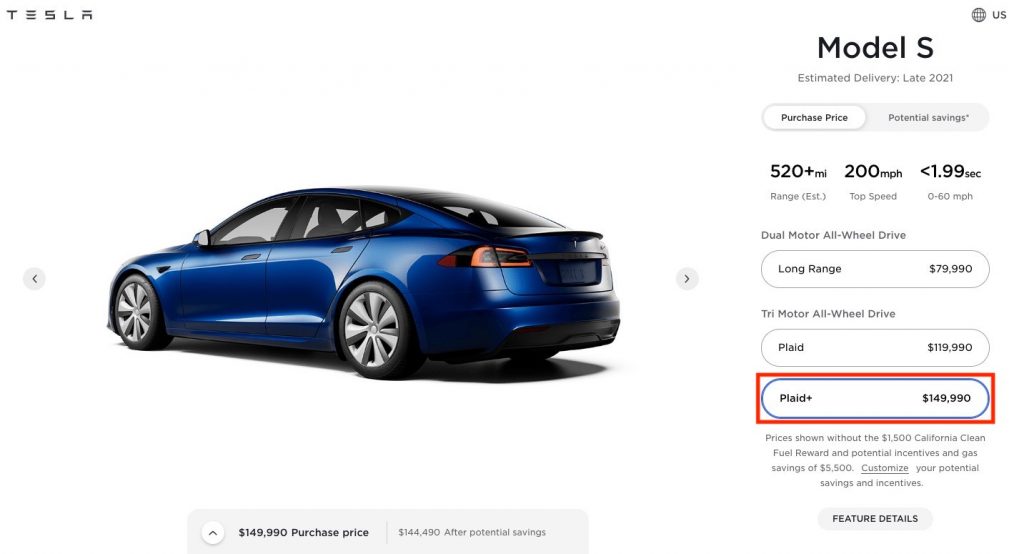 Tesla model s plaid plus for sale deals
