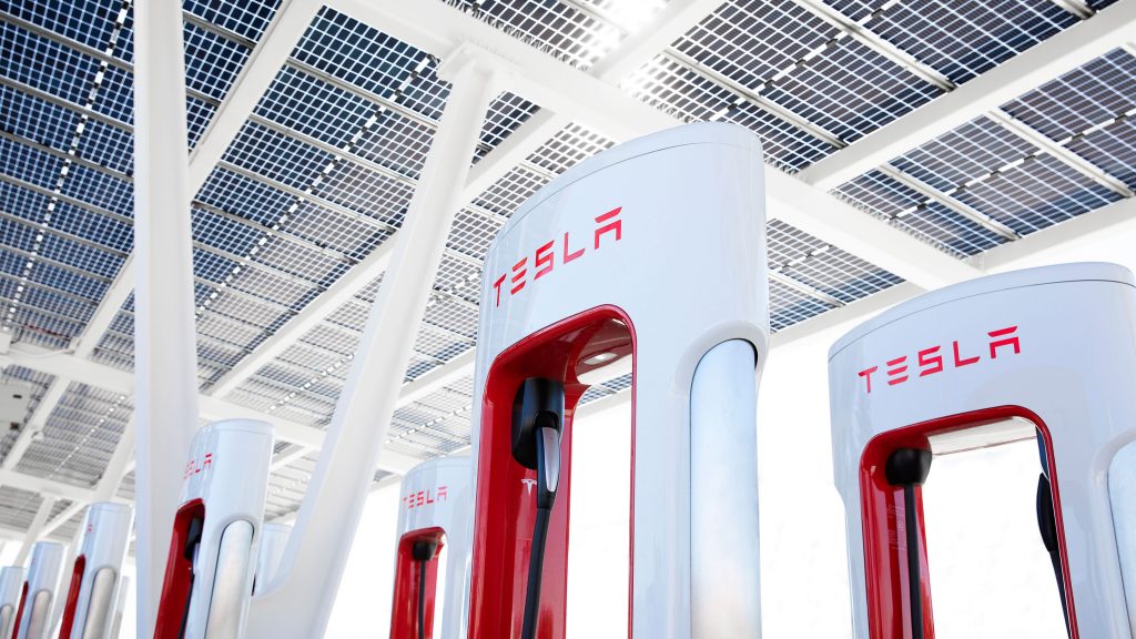 tesla supercharger with solar array