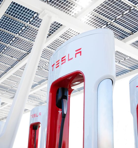 tesla supercharger with solar array