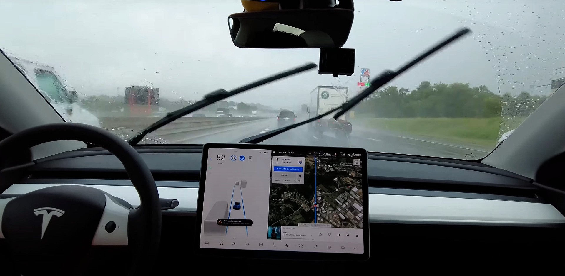 Tesla's radar-less Autopilot performance improves in heavy rain