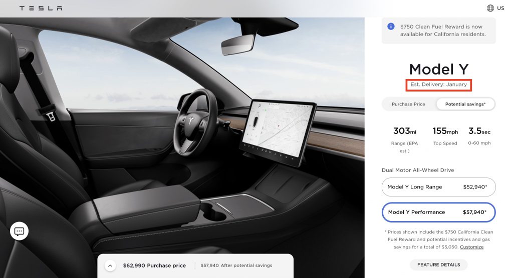 Tesla model y cheap delivery estimate 2021