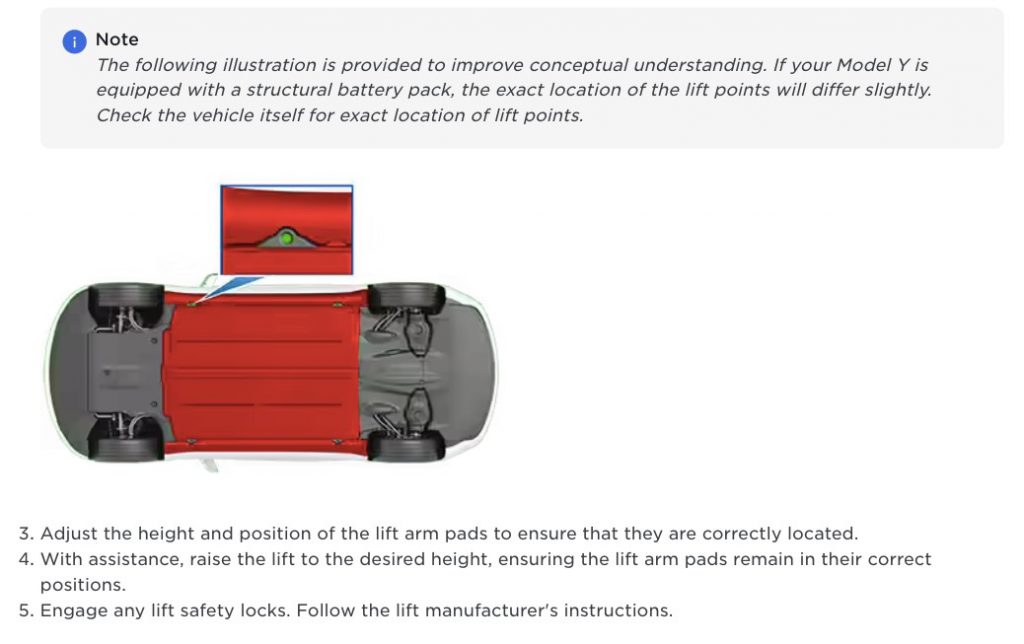 Tesla Model Y structural battery pack referenced in updated Owner's Manual