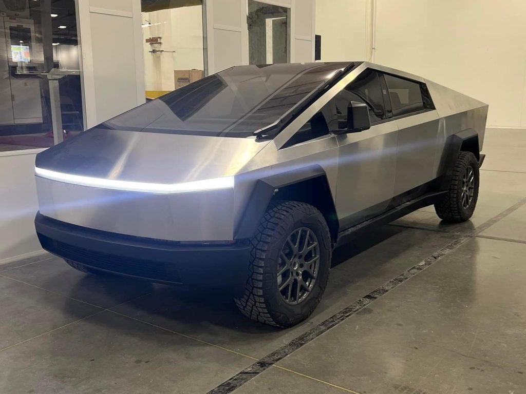 Tesla Cybertruck alpha prototype leaked picture with headlight on