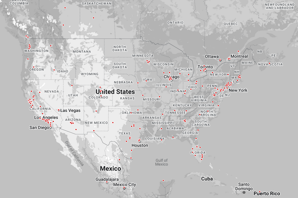 2022 Map of Tesla Service Centers