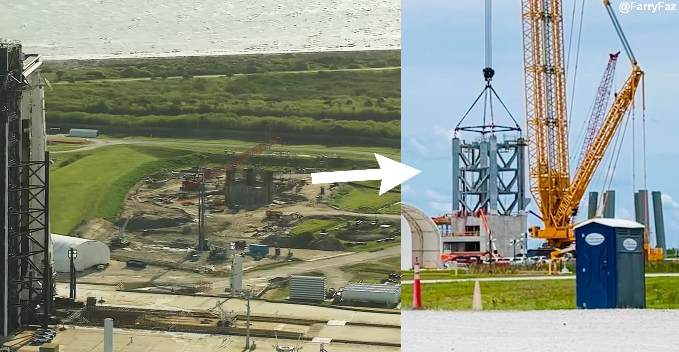 Starship 39A launch tower first stack 062122 (@FarryFaz) April to June 1