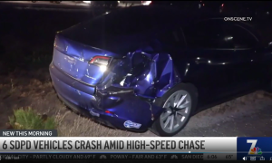 Crazy high-speed police chase crash involving 6 SDPD vehicles & a bystander's Tesla