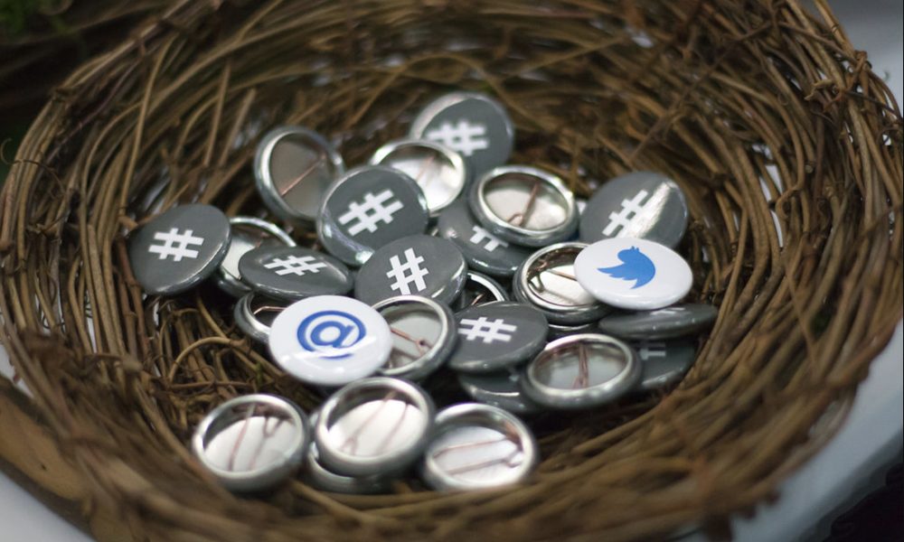 twitter pins in a basket