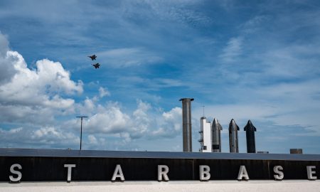 F-22 Demonstration Team flies over Starbase & Starship