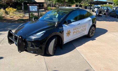 Tesla Model Y showcased at Menlo Park Police employee appreciation event