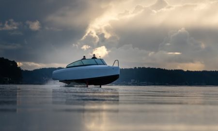 candela boat hovering over water