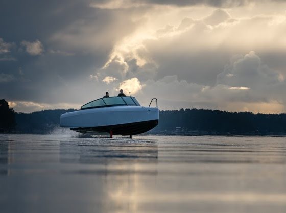 candela boat hovering over water