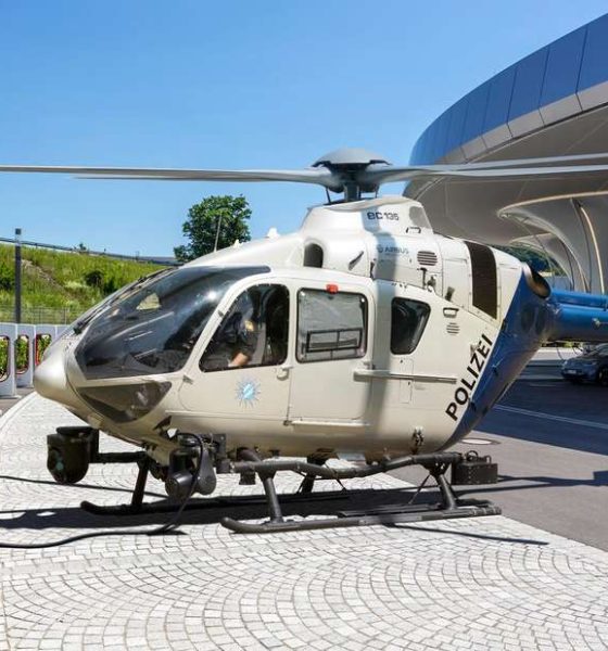 Police in Germany photoshop a helicopter at a Tesla Supercharger to send a message.