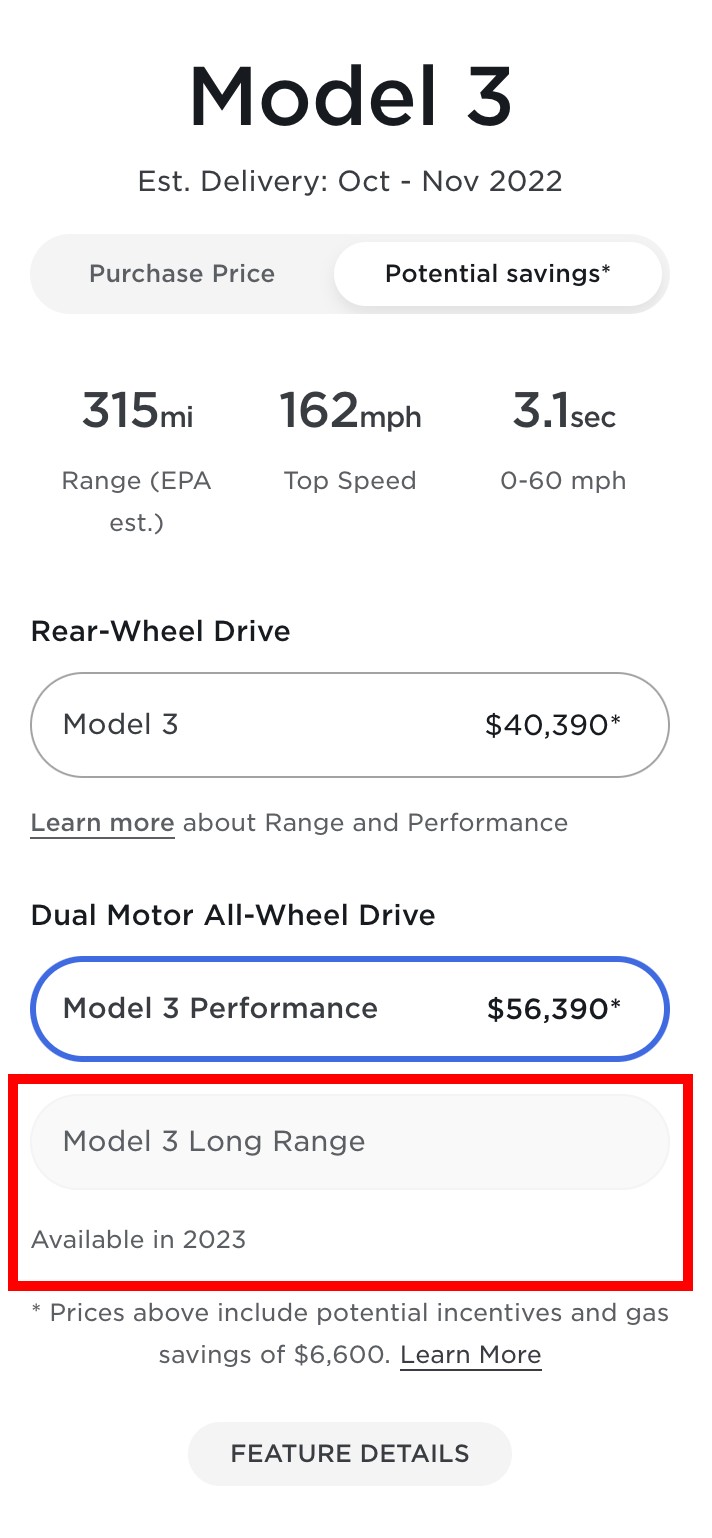 tesla model 3 long range 2022 sold out