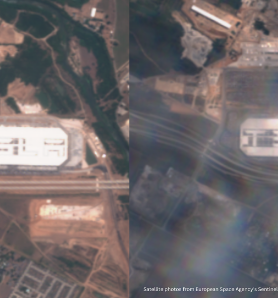 Before & After photos of Tesla's Giga Texas solar roof as seen from space