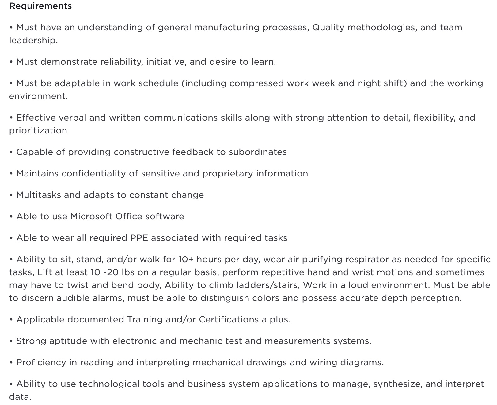 Tesla-Megafactory-Quality-Supervisor-Requirements