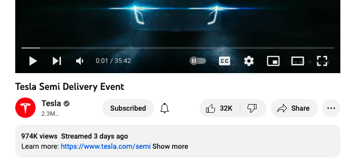 2 million people watched the Tesla Semi Delivery event on Twitter
