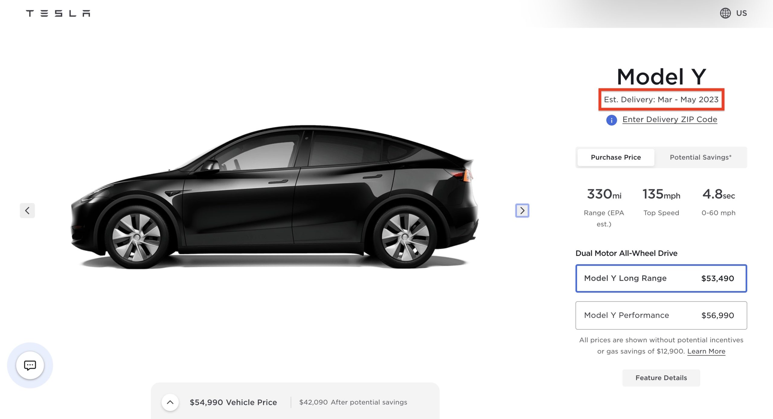 Tesla Model Y Long Range delivery estimate moved to March-May 2023