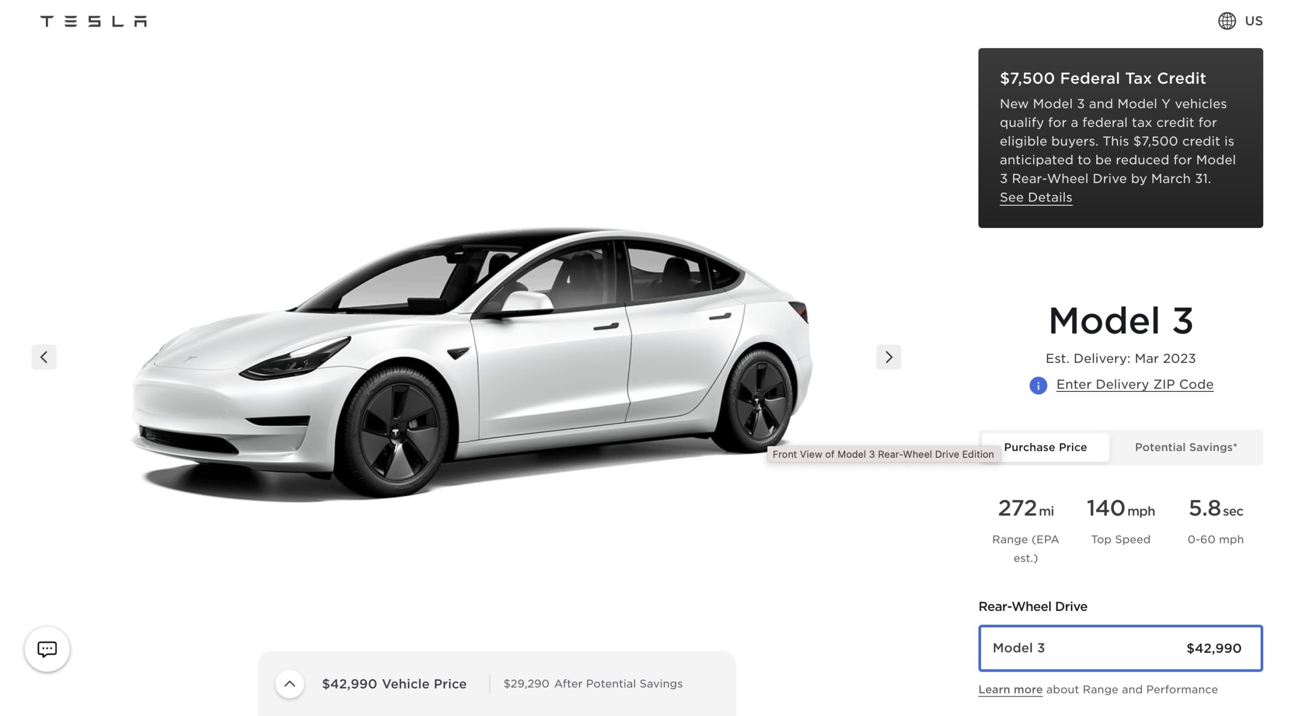 Tesla Model 3 RWD’s $7,500 EV Tax Credits will be reduced