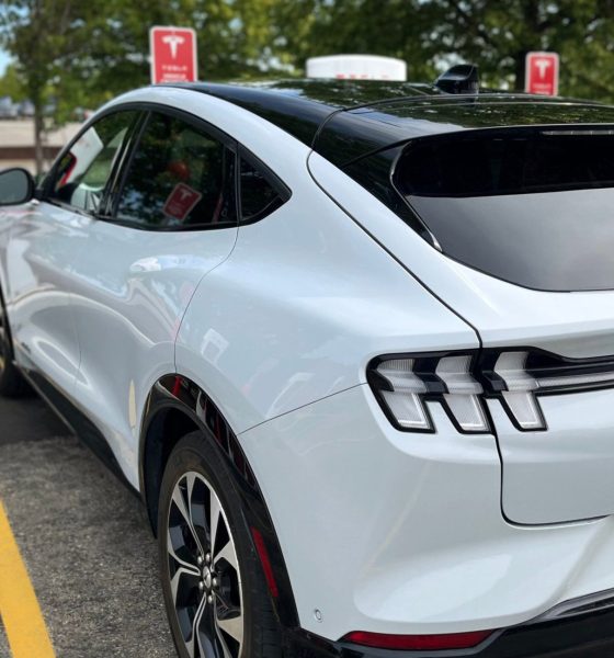 ford mustang mach-e at tesla supercharger
