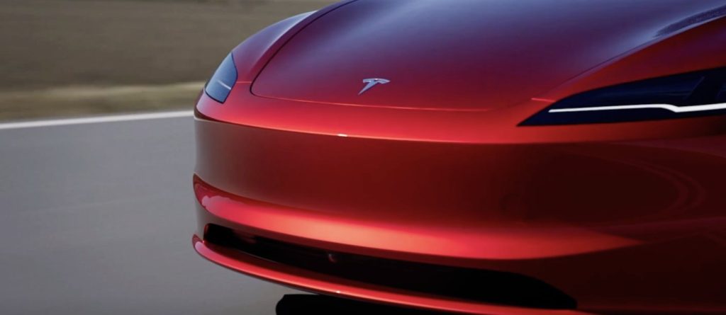 Tesla Model 3 Highland videos, order page tease front bumper camera