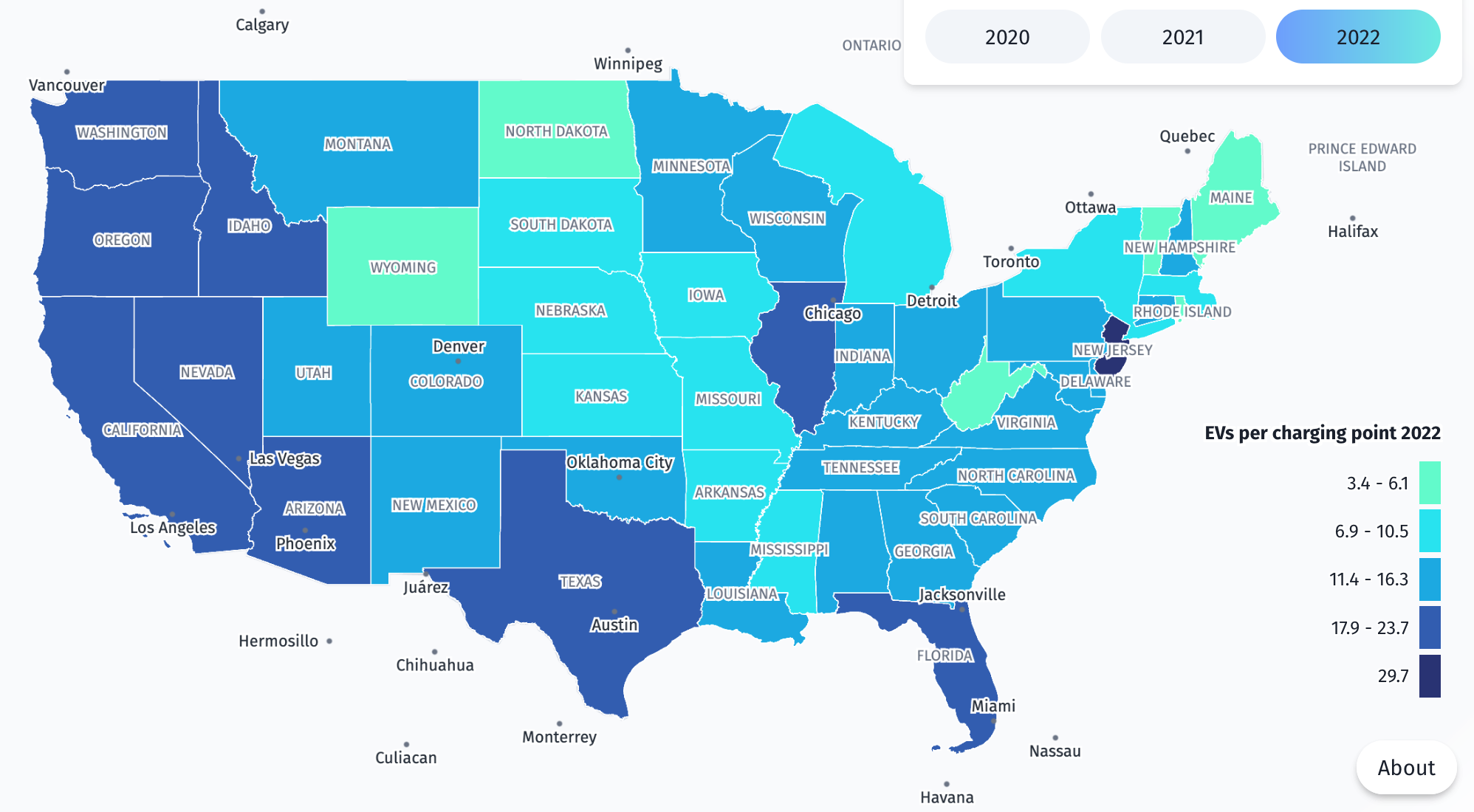 EV charging infrastructure development in the US in 2022