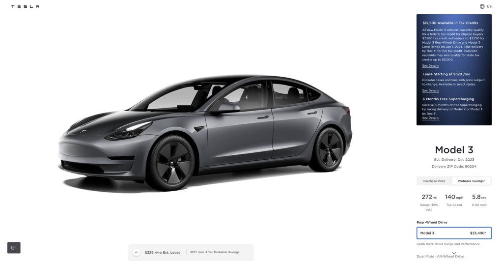 Tesla online government credits