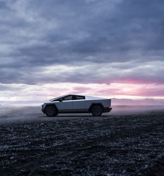 tesla cybertruck surrounded by clouds