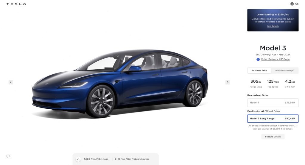 Tesla Model 3 Long Range Dual Motor All Wheel Drive sees price increase