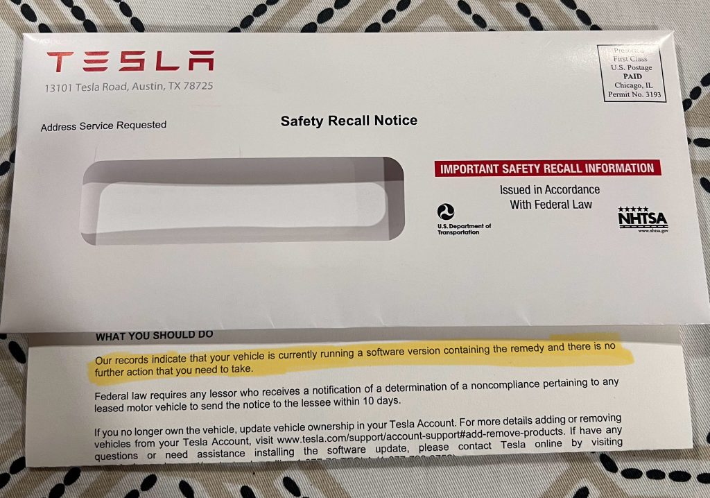 Tesla owners poke fun at NHTSA for paper notices telling them their
