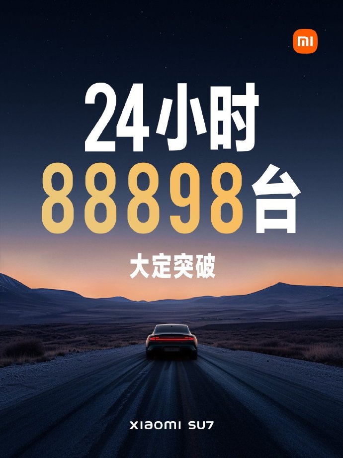 Xiaomi receives 88,898 SU7 orders in 24 hours