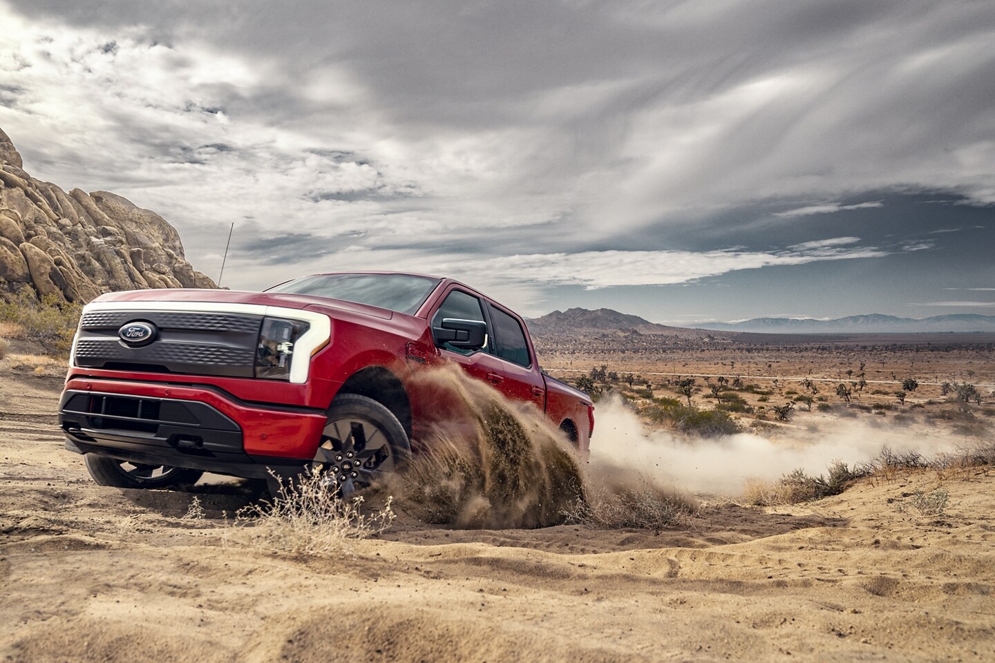 A red Ford F-150 Lightning