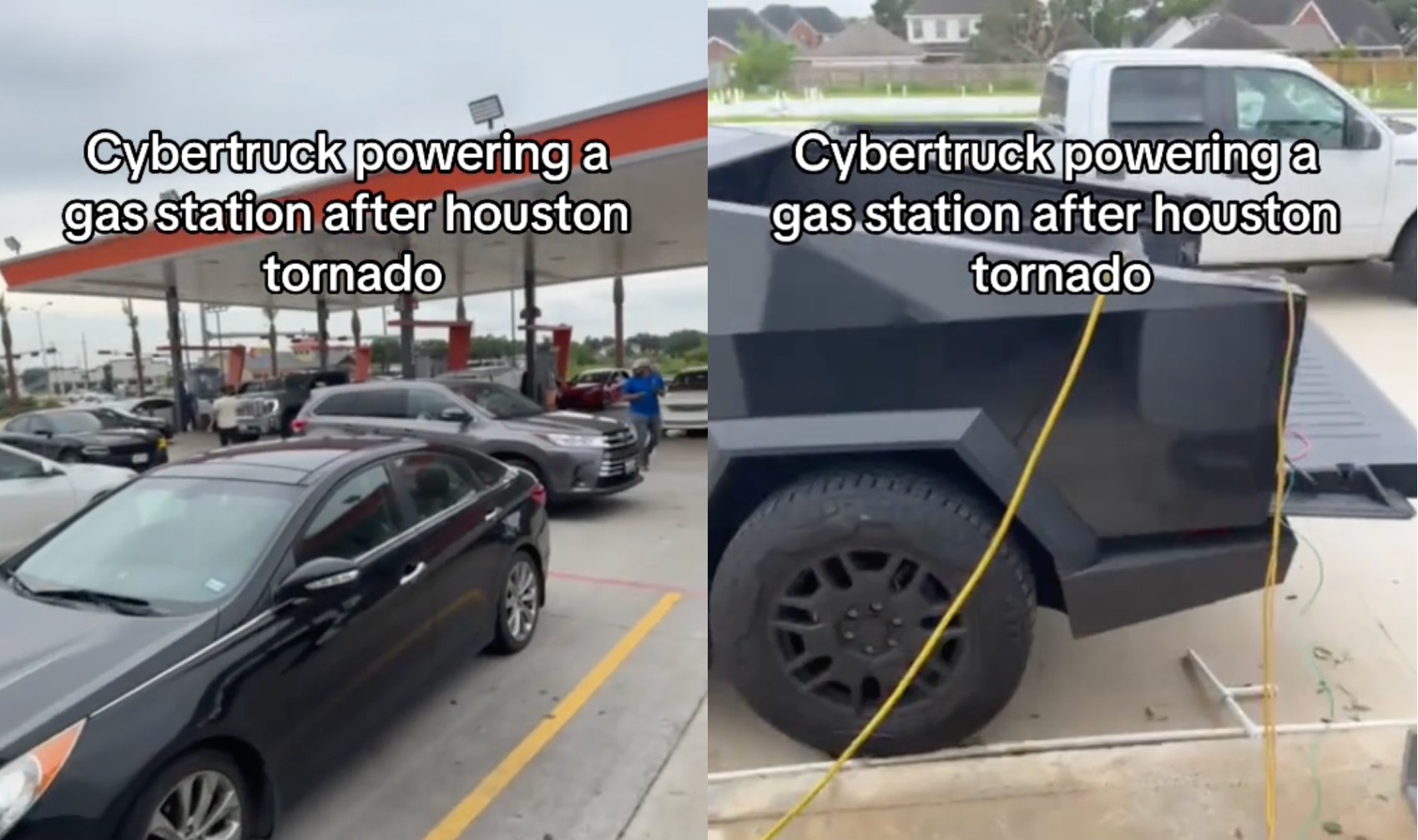 Tesla Cybertruck seemingly helps power gas station after Houston tornado