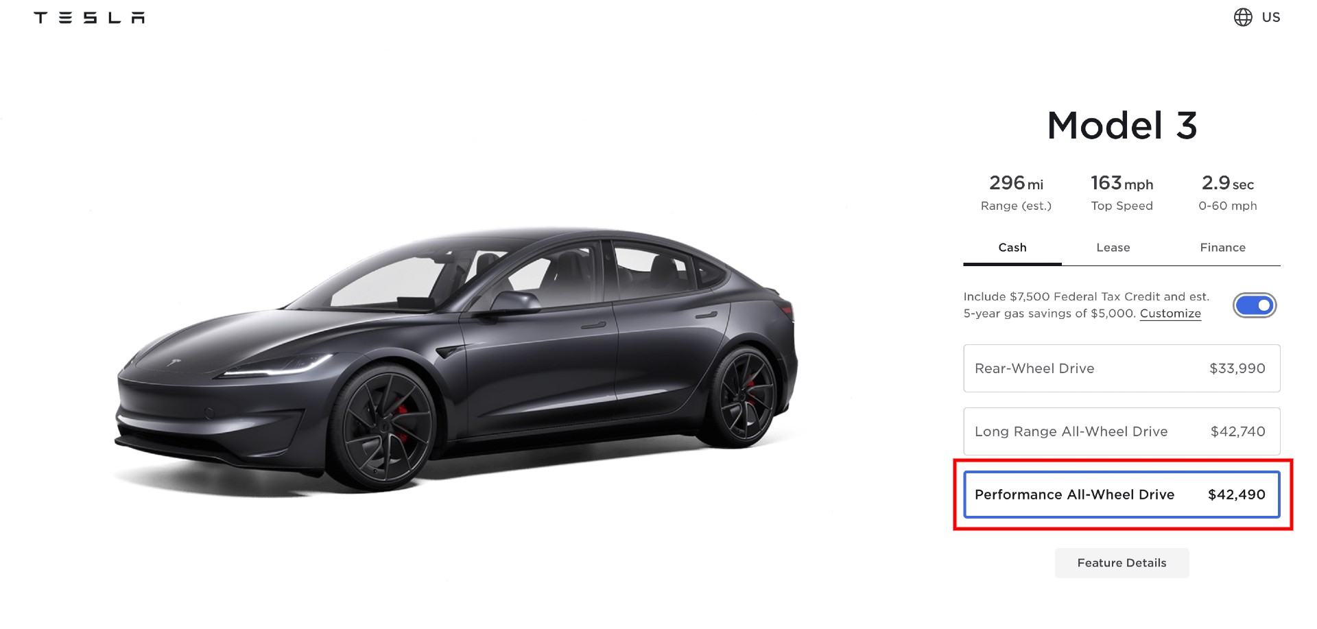 tesla model 3 performance list price