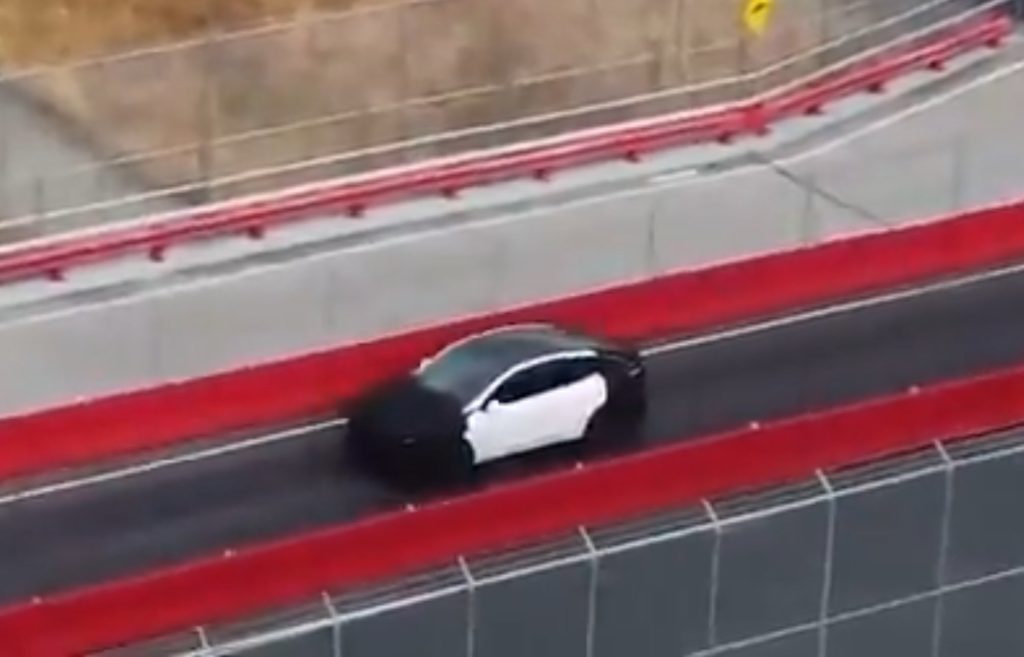 tesla affordable model prototype on fremont factory test track