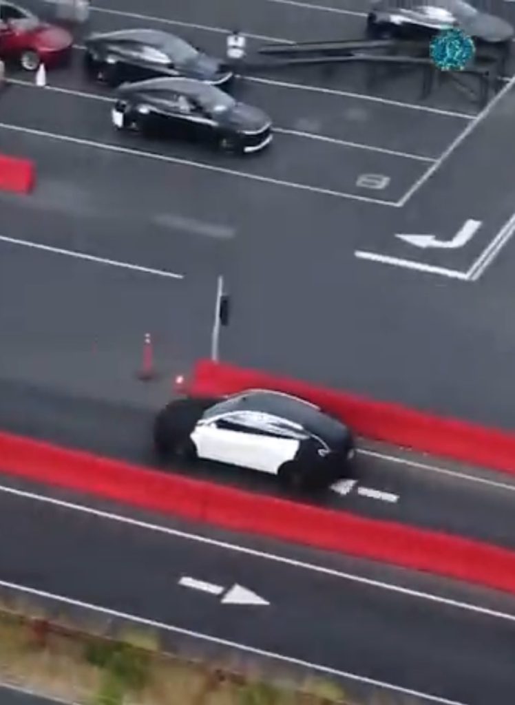 tesla affordable model prototype on fremont factory test track