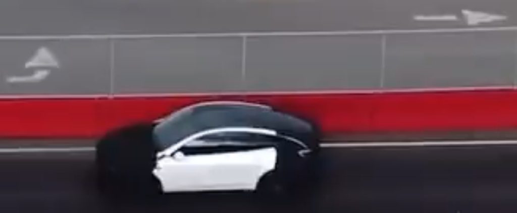 tesla affordable model prototype on fremont factory test track
