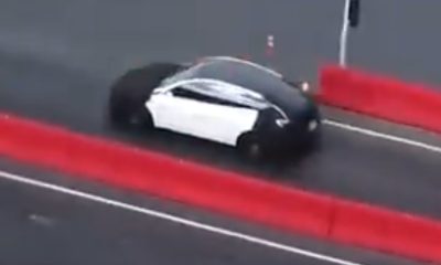 tesla affordable model prototype on fremont factory test track