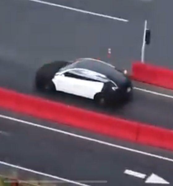 tesla affordable model prototype on fremont factory test track