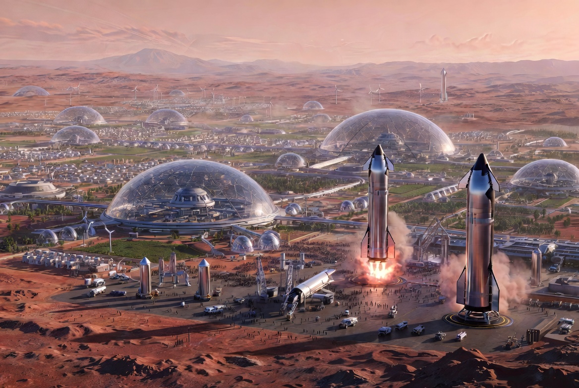 Rendering of a colonized Mars by way of SpaceX