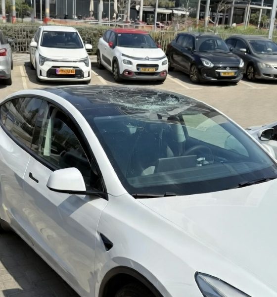Tesla Model Y glass roof shattered from a piece of falling Iranian missile debris