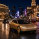 Concept art of a Tesla Cybercab in Las Vegas Strip as rendered via Grok