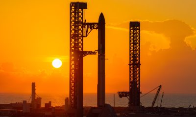 Sunrise at Starbase. Starship is stacked for opportunistic full-stack testing ahead of Flight 14 via SpaceX